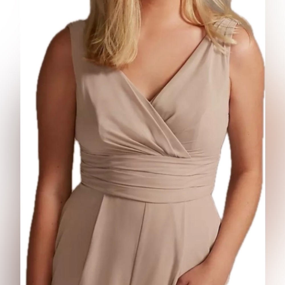 David' Bridal Chiffon Bridesmaid Cream Color V-Neck Jumpsuit STYLE# F20331